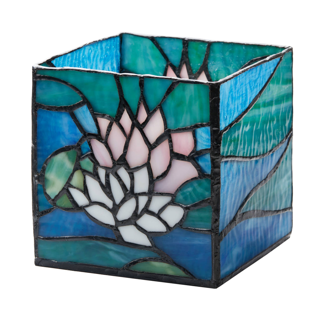 4.75" Blue Lotus Pond Stained Glass Candle Holder