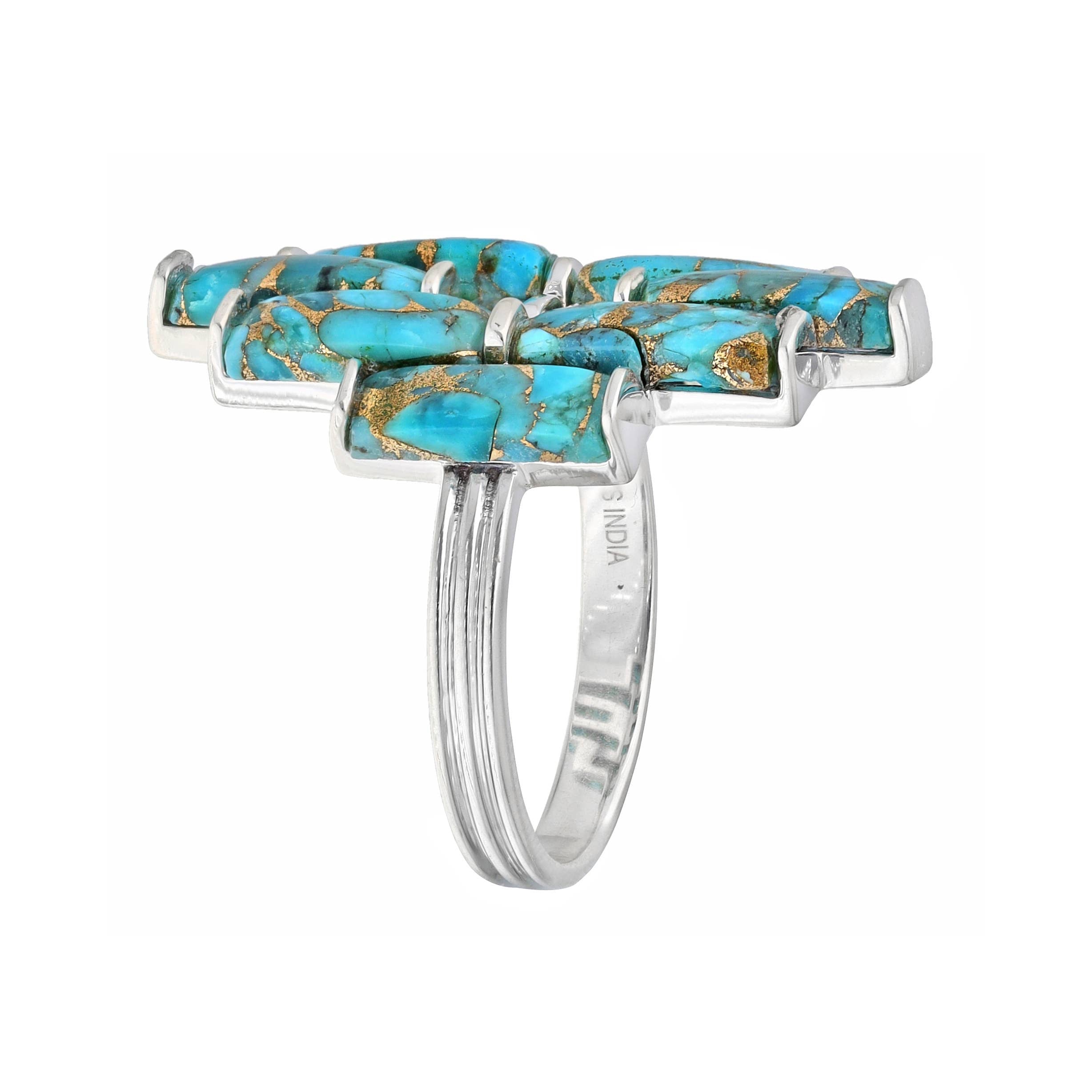 Blue Mohave Turquoise 925 Sterling Silver Statement Rings: 7