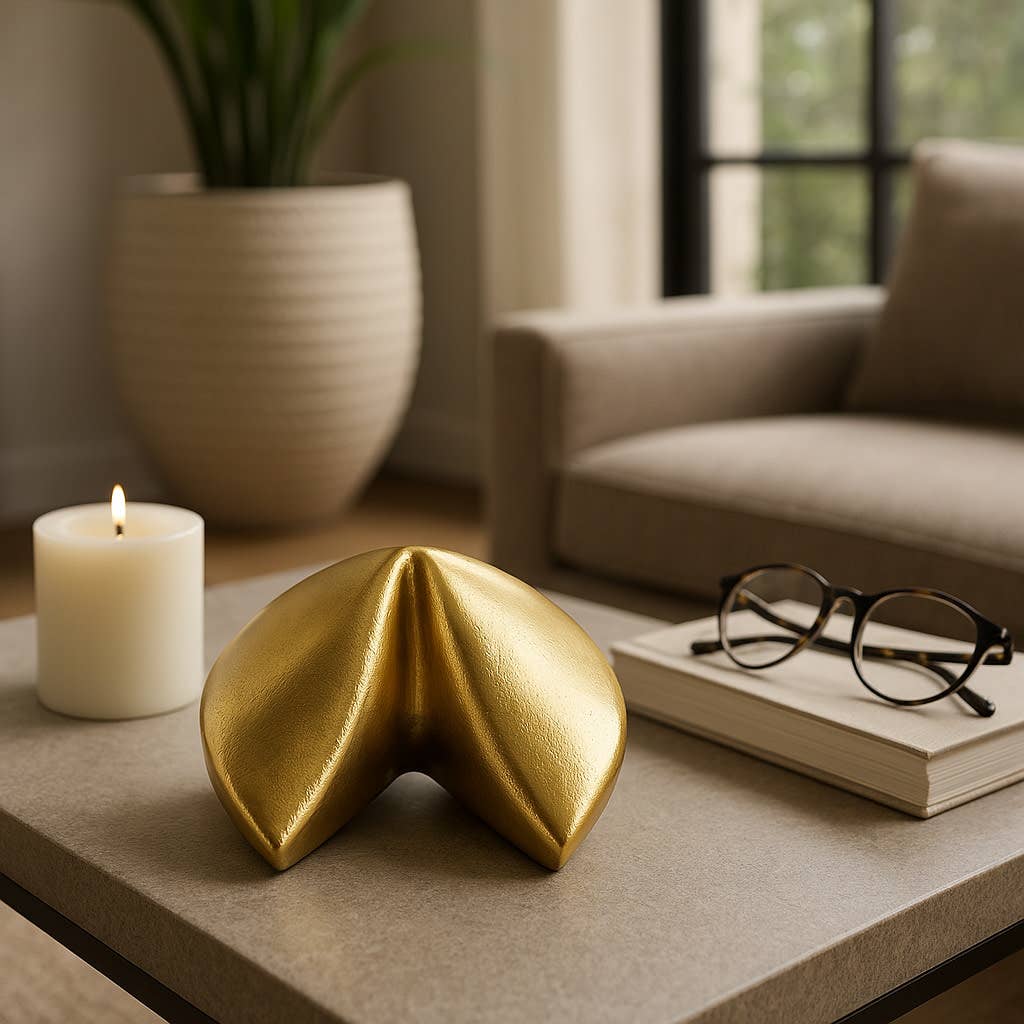 Metal Fortune Cookie Decorative Figurine - Gold, 5 in.