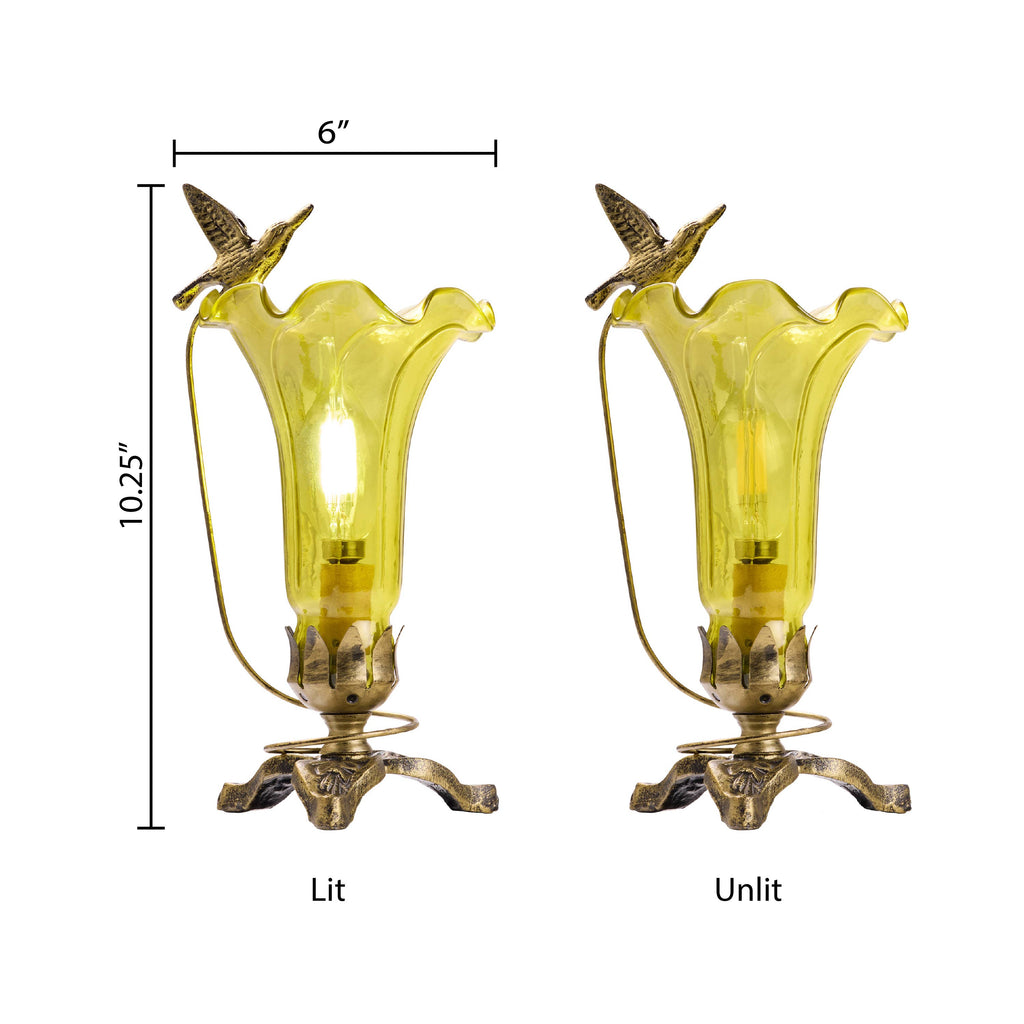 10.25"H Yellow Hand Blown Glass Lily Accent Lamp