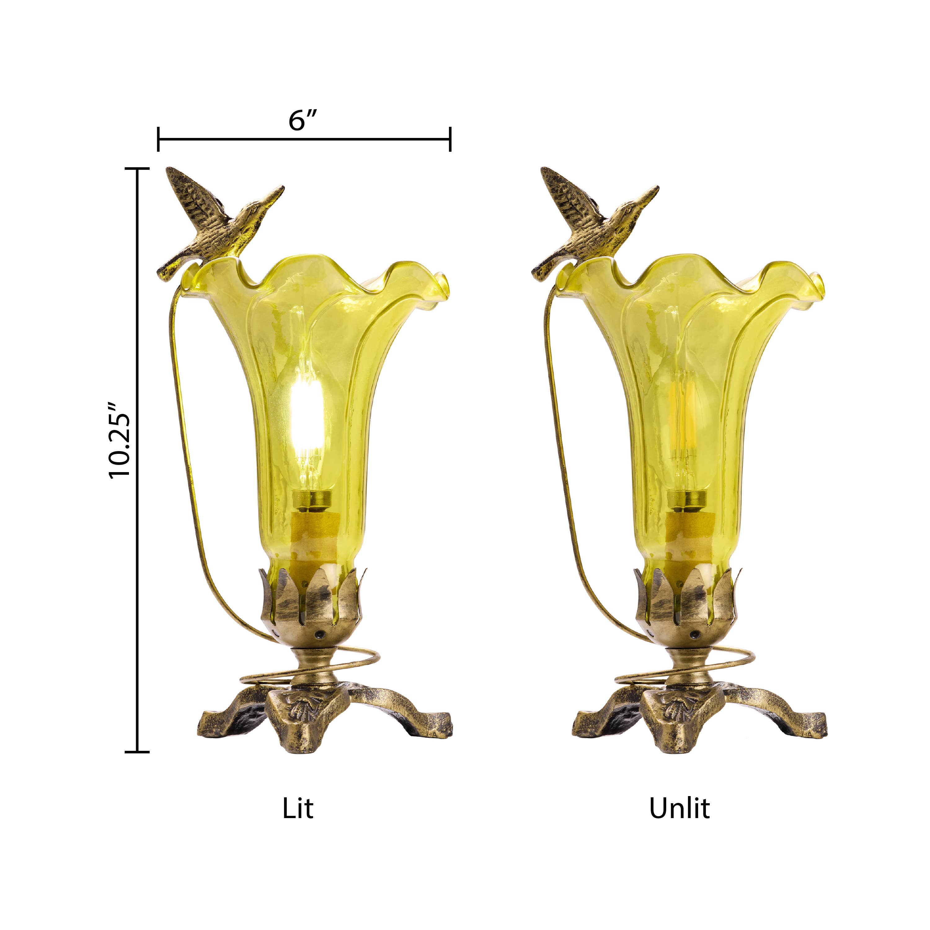 10.25"H Yellow Hand Blown Glass Lily Accent Lamp