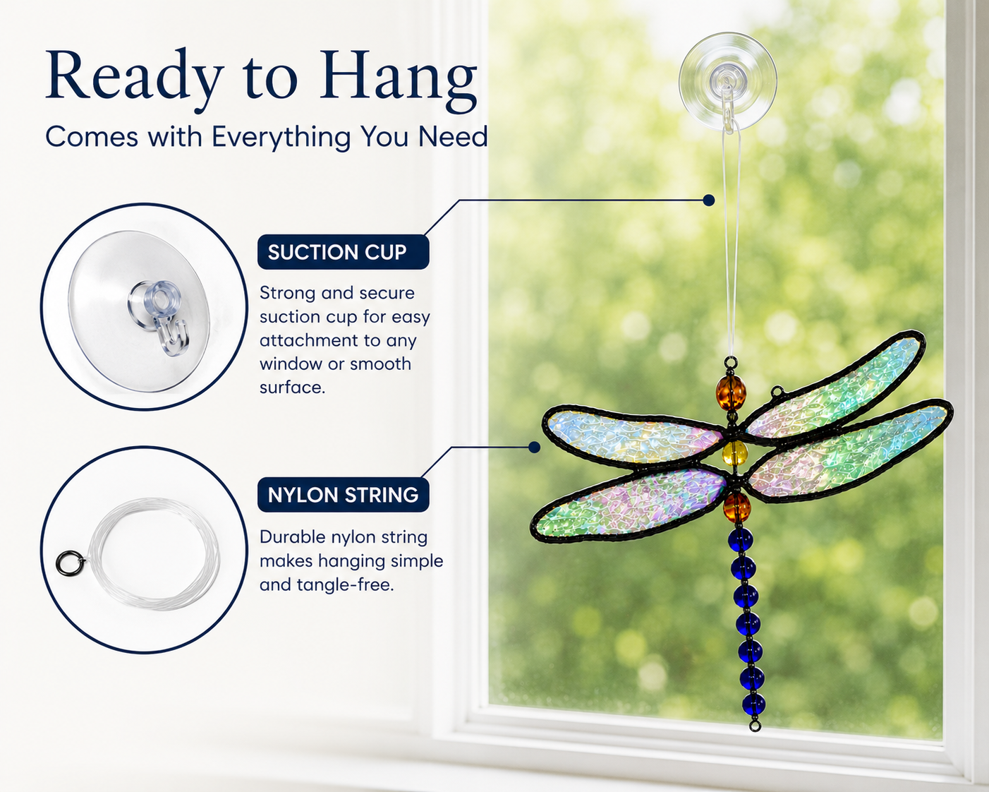 J Devlin Stained Glass Dragonfly Ornament with Beaded Body