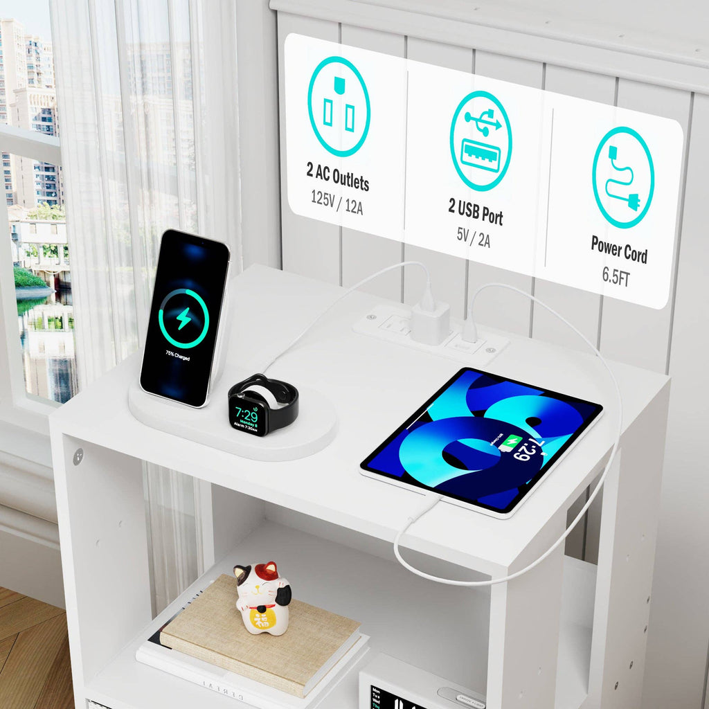 2-Pack Modern Nightstand with Charging Station, White: Default