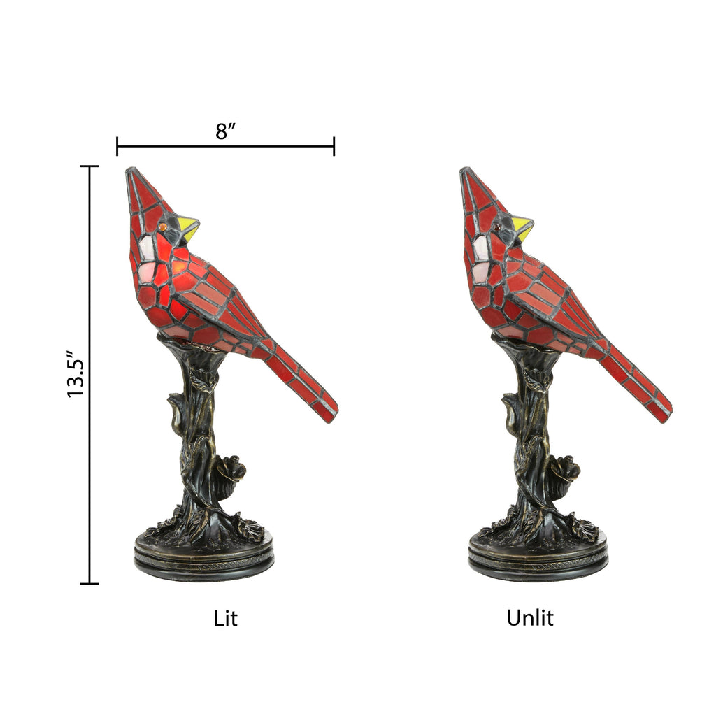 13.5" Skylar Cardinal Red Bird Stained Glass Accent Lamp