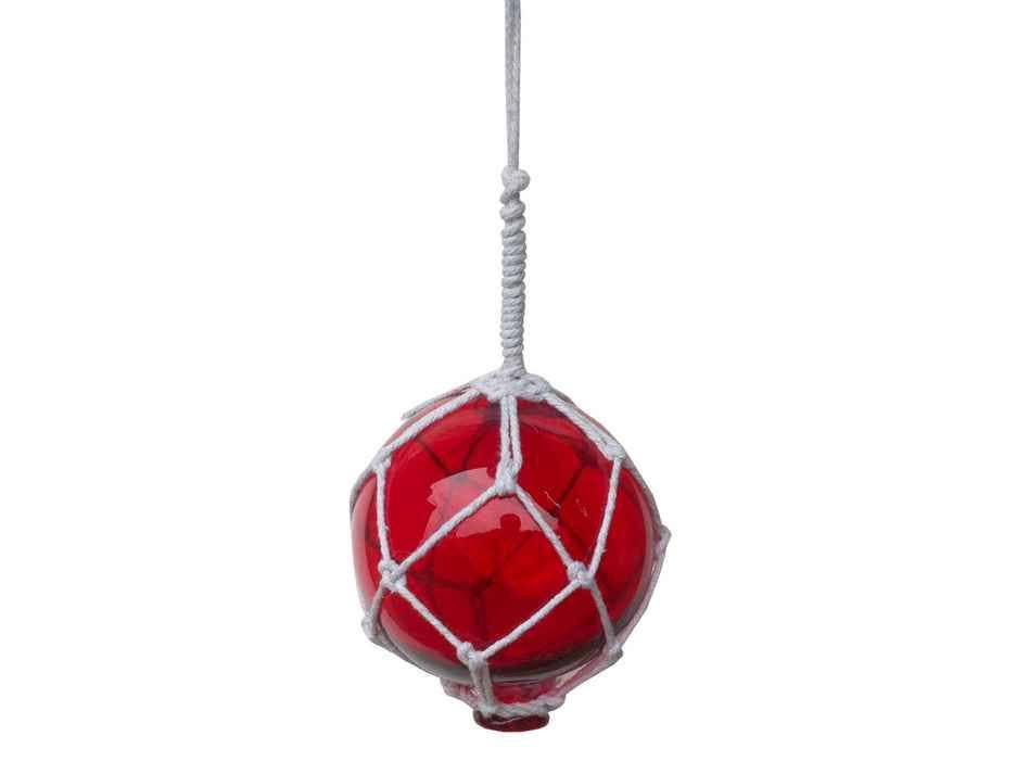 Red Japanese Glass Ball With White Netting Christmas Ornament 4"