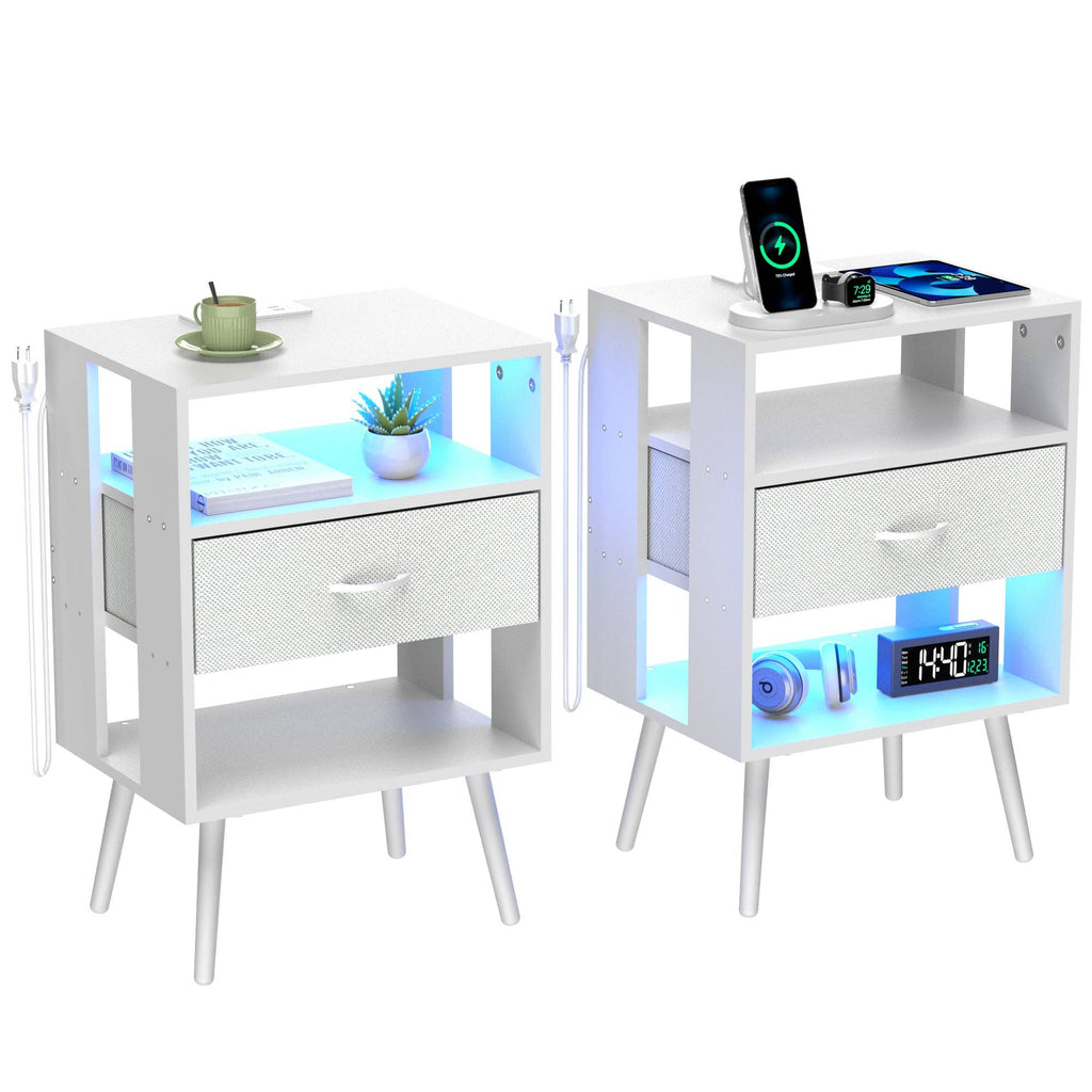 2-Pack Modern Nightstand with Charging Station, White: Default
