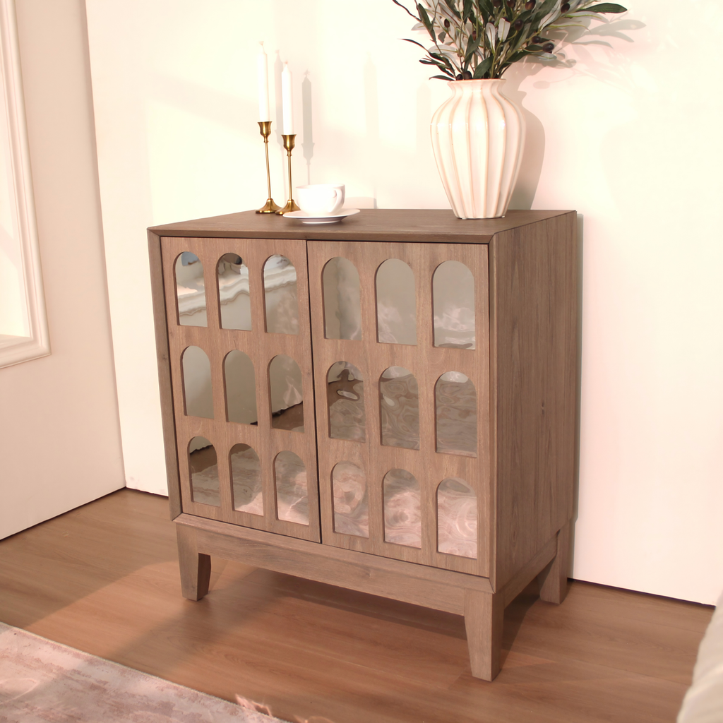 Mid-Century Boho Sideboard Buffet with Doors & Shelves: Default