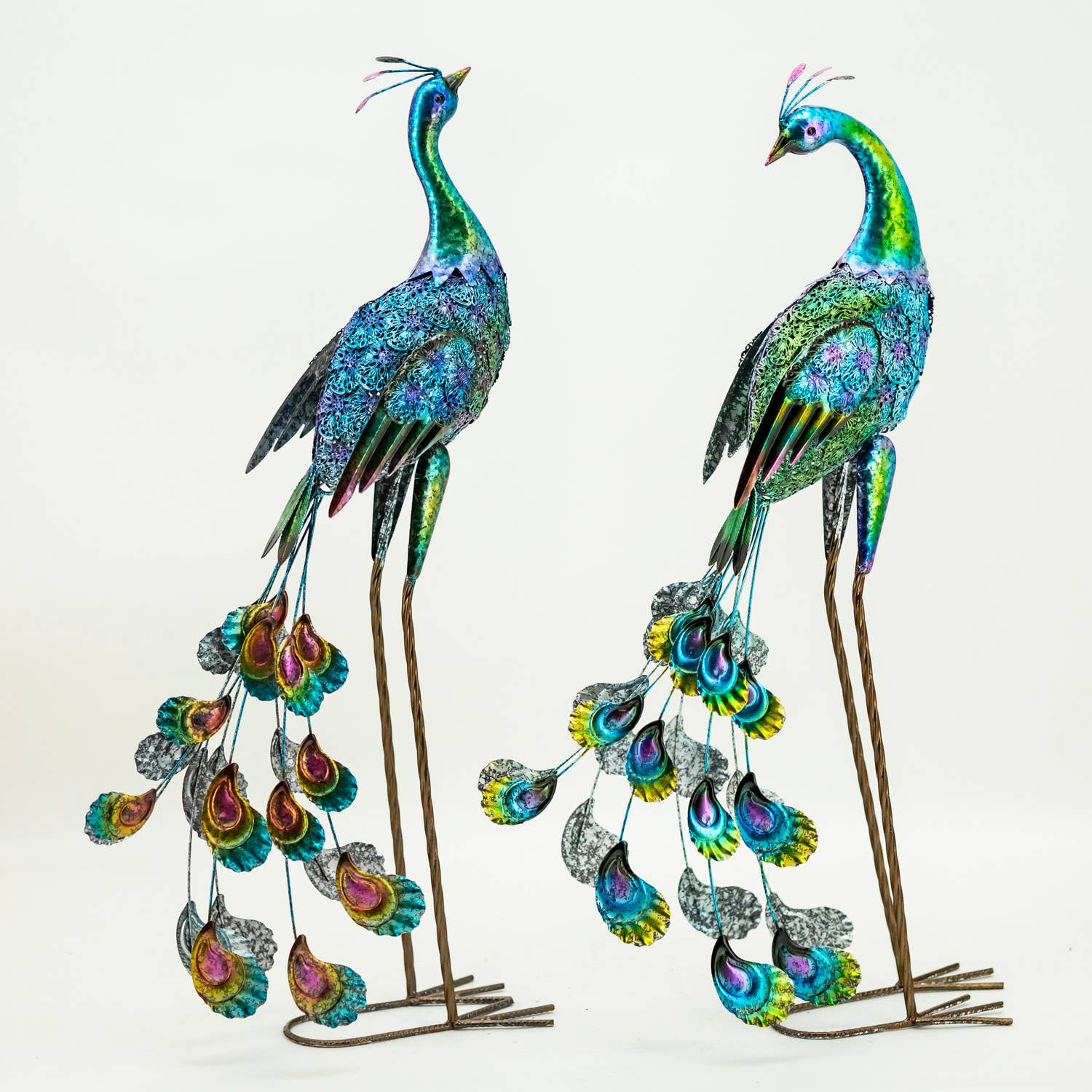 35" Tall Standing Colorful Iron Peacocks in 2 Assorted Style