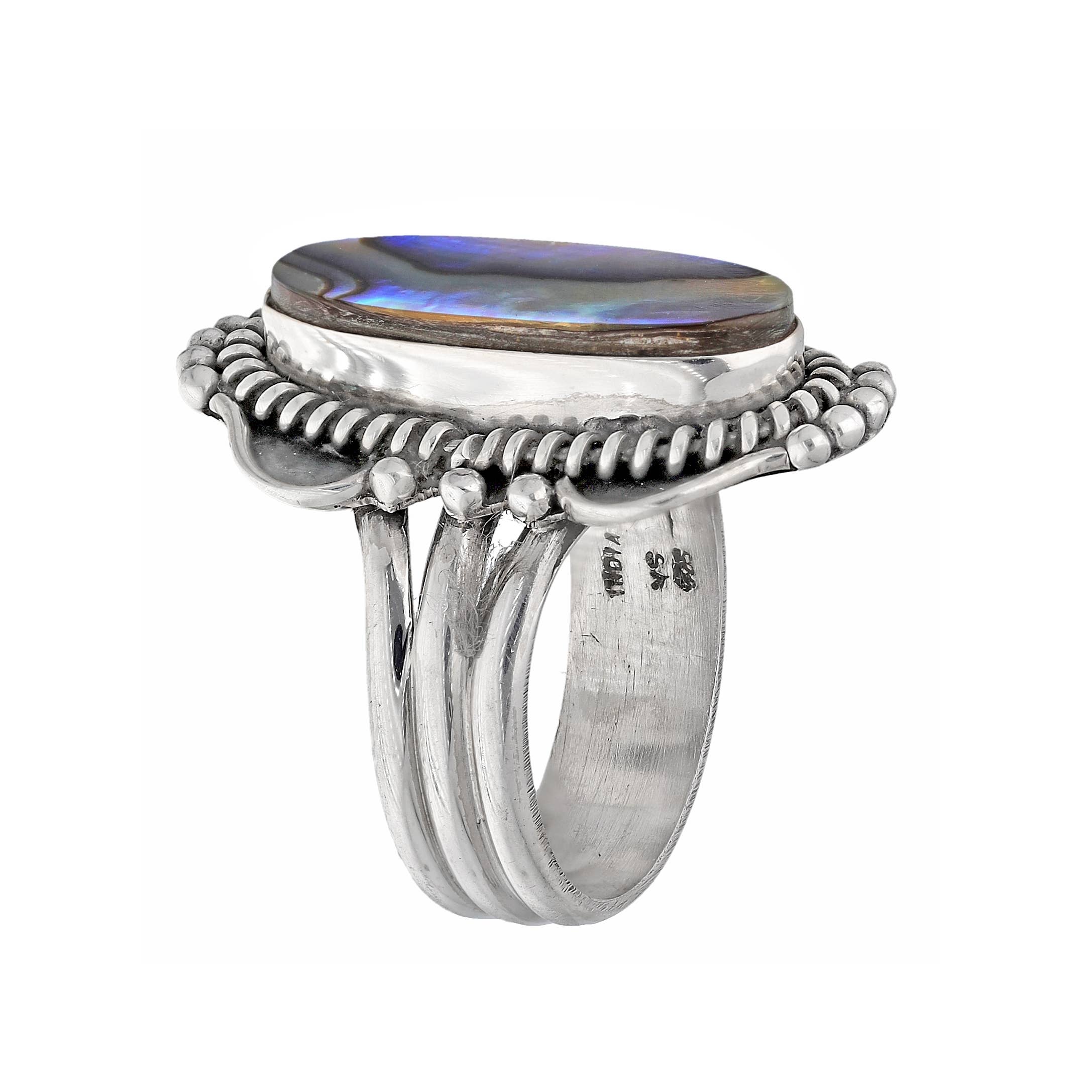 Sculpted 925 Sterling Silver Mystic Tides Abalone Shell Ring: 9