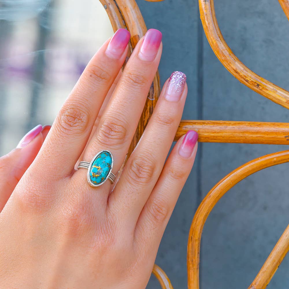 Blue Copper Turquoise 925 Sterling Silver Ring Jewelry: 7