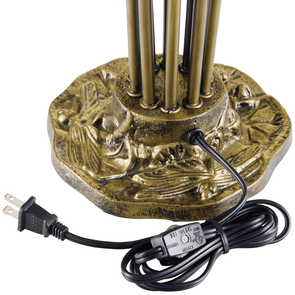 21" Lily 10-Light Antique Brass and White Glass Table Lamp