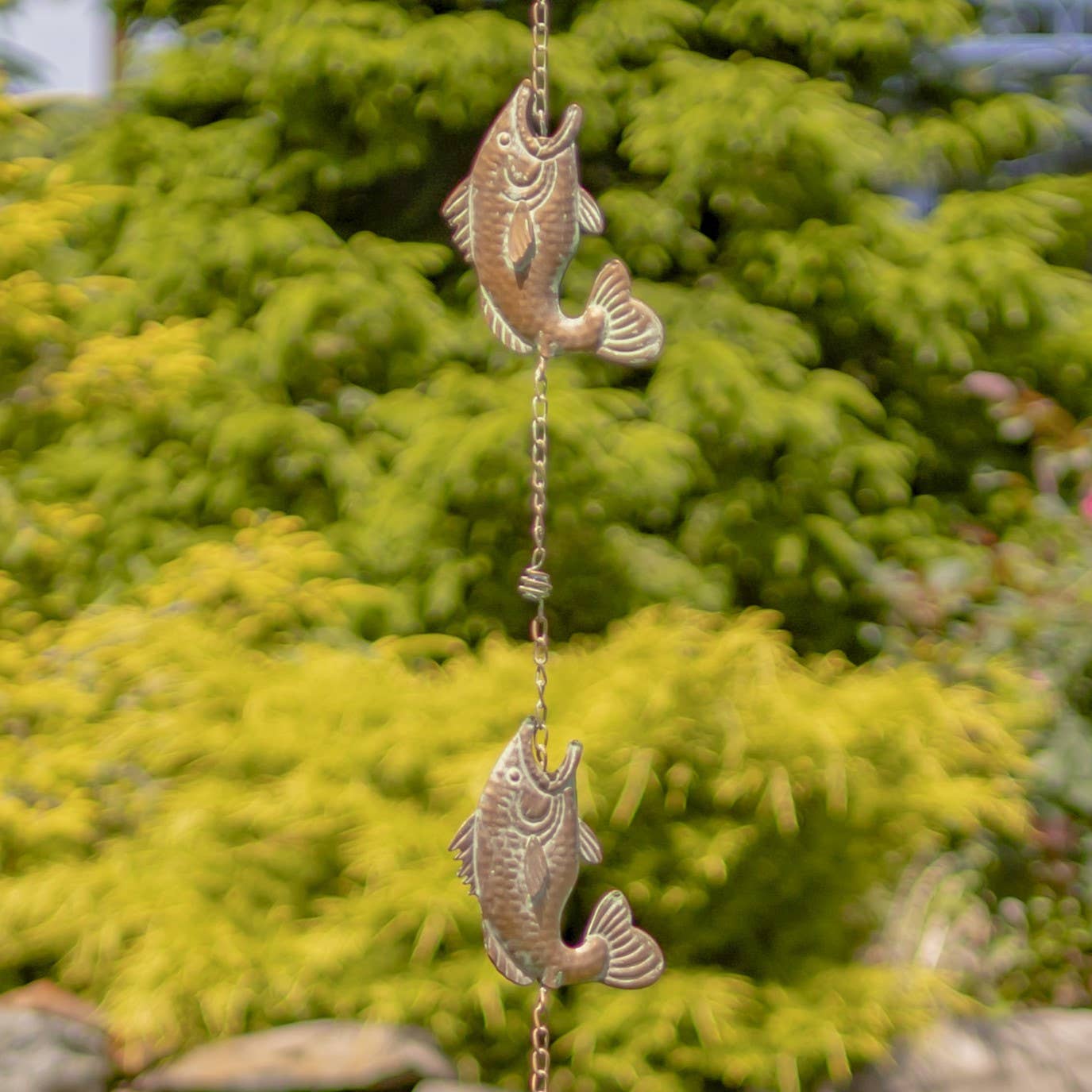 98" L. Iron Rain Chain w/ Jumping Fish in Copper
