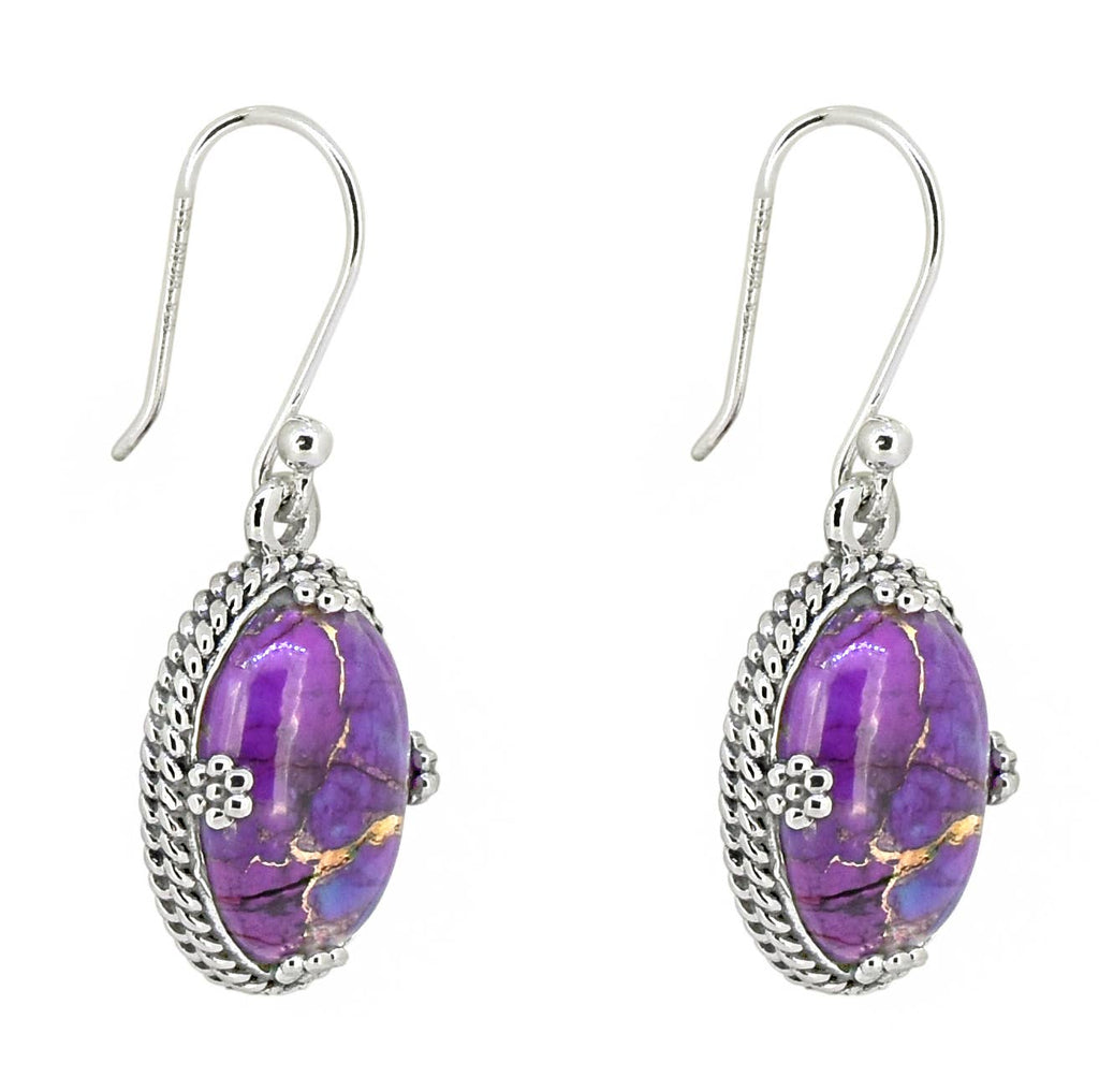 Purple Copper Turquoise 925 Sterling Silver Dangle Earrings