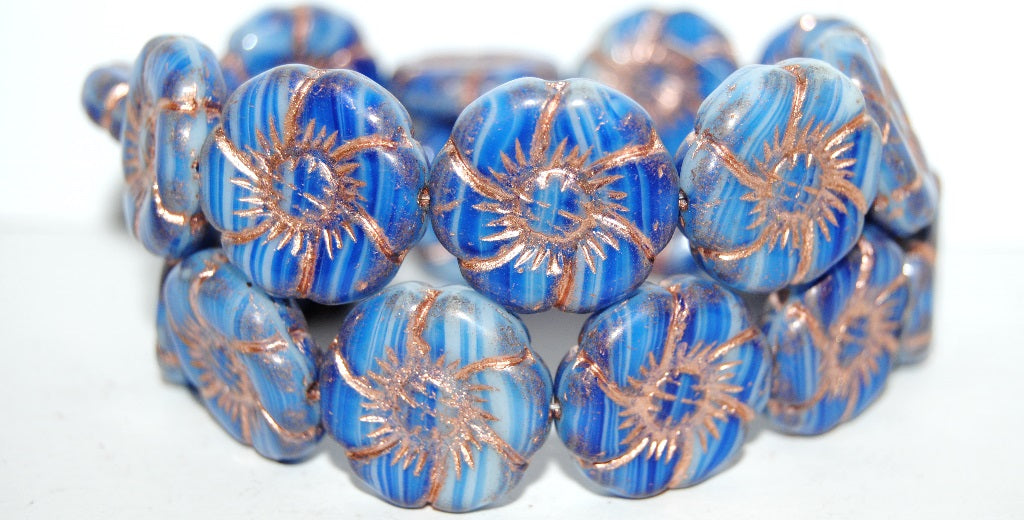 OUTLET 10 grams 6-Petal Flower Pressed Glass Beads, 22 x 22 mm, Pure Gold 24 Kt Coated Copper Lined (35000-54200), Glass, Czech Republic