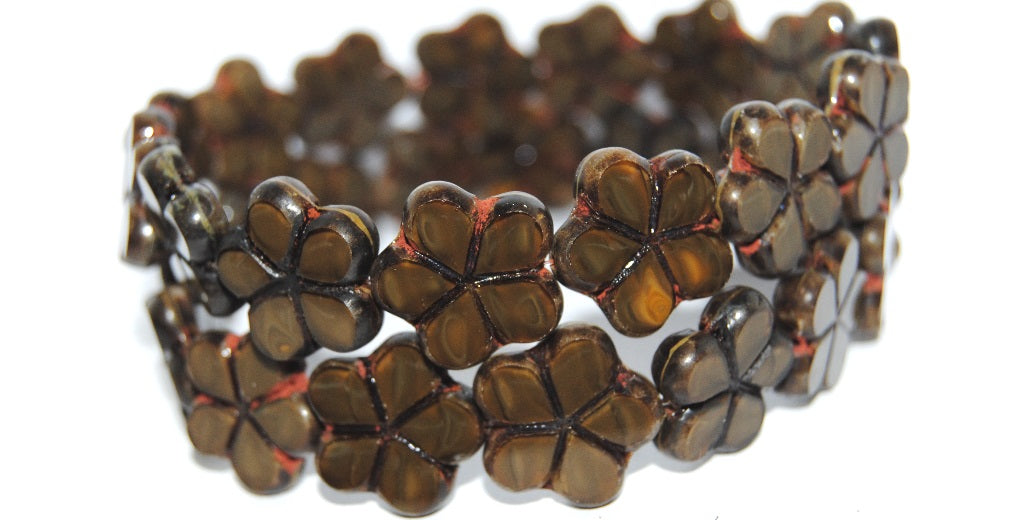 OUTLET 10 grams Table Cut Flower Beads, 17 x 17 mm, Mix Brown Crystal Picasso (16617-66800), Glass, Czech Republic