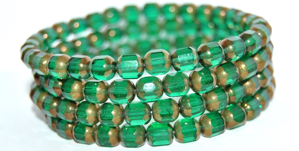 OUTLET 10 grams Faceted Fire Polished Cathedral Beads, 8 x 8 mm, Transparent Green Emerald Bronze (50150-14415), Glass, Czech Republic