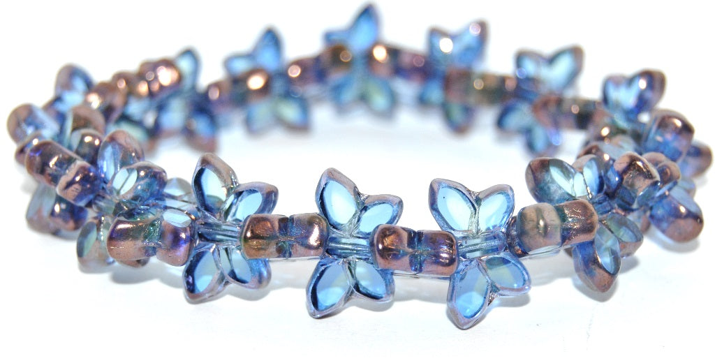 Table Cut Butterfly Beads, Blue Green Uranium Bronze (87311-14415), Glass, Czech Republic