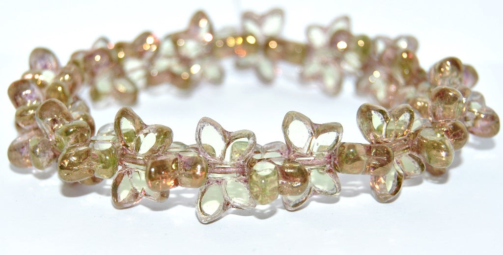 Table Cut Butterfly Beads, Transparent Yellow Uranium Bronze (80130-URANIUM-14415), Glass, Czech Republic