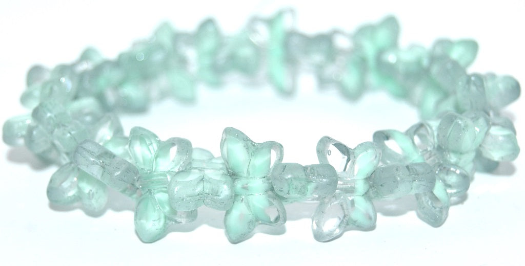 Table Cut Butterfly Beads, Teal Luster Blue Full Coated (56218-14464), Glass, Czech Republic