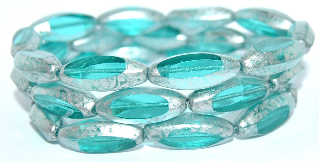 Table Cut Oval Beads, B29008 2812 Opal Aqua 86700 (B29008-2812-61100-86700), Glass, Czech Republic