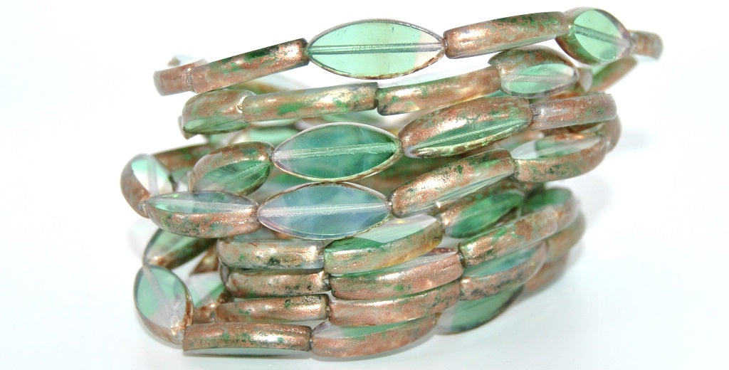 Table Cut Oval Boat Beads, Opal Aqua 86750 (61100100-86750), Glass, Czech Republic