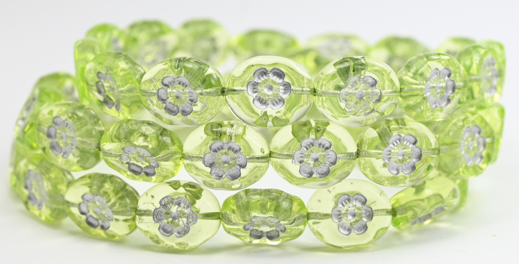 OUTLET 10 grams Two Bell Beads, 14 x 11 mm, Transparent Yellow Silver Lined Uranium (80130-54201-uranium), Glass, Czech Republic