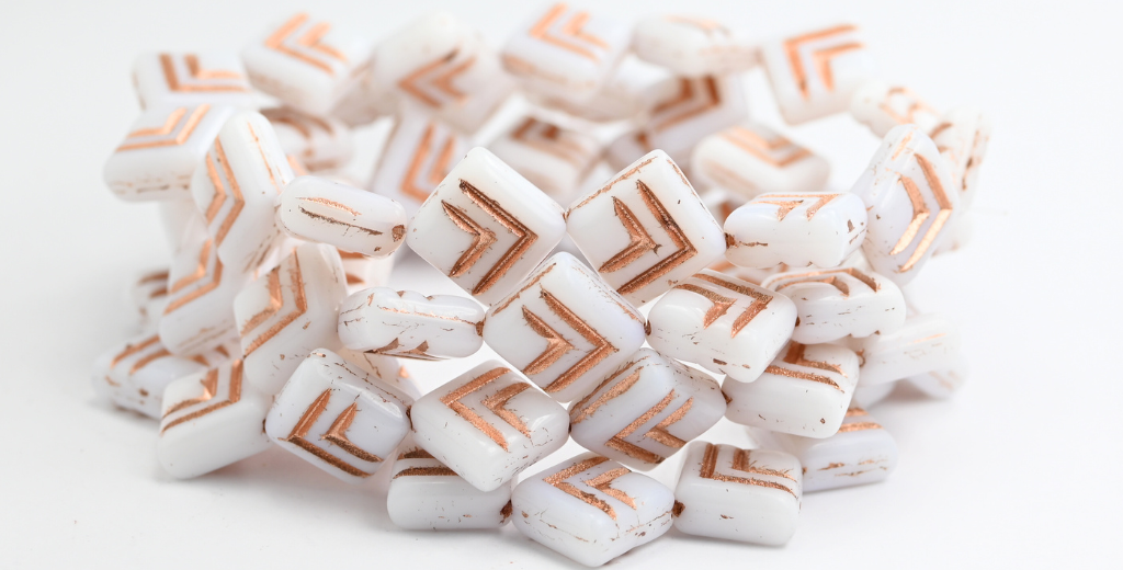 Rhombus Pressed Glass Beads, White Copper Lined (02010-54200), Glass, Czech Republic