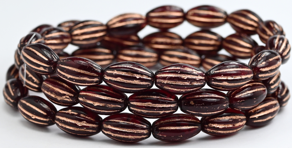 Oval Melon Beads, Ruby Red Copper Lined (90080-54200), Glass, Czech Republic