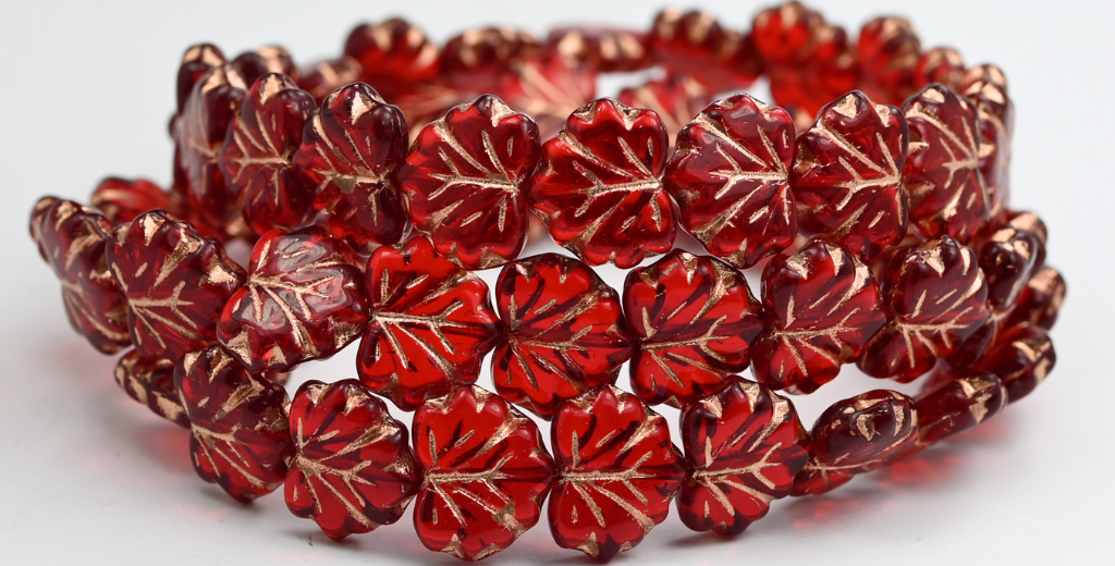 Maple Leaf Beads, Ruby Red Copper Lined (90080-54200), Glass, Czech Republic