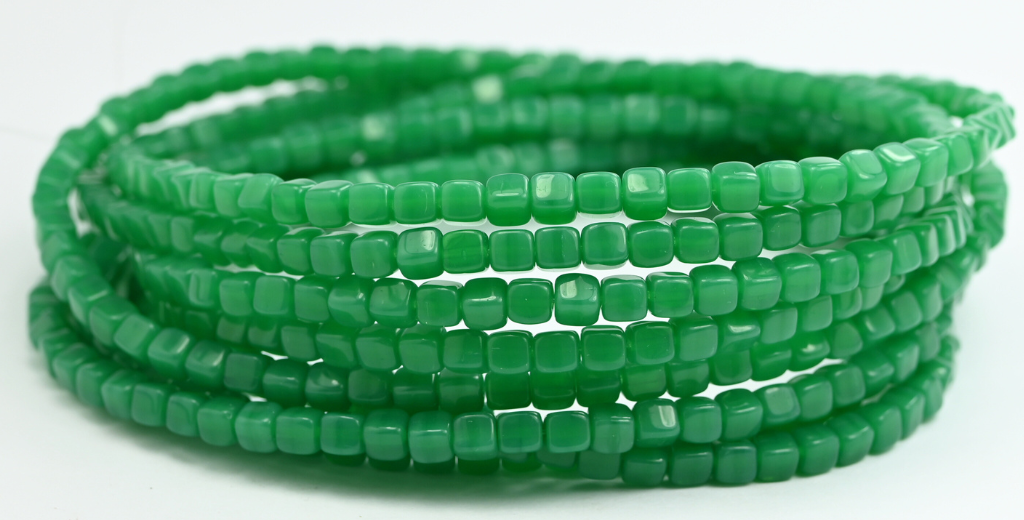 Cube Pressed Glass Beads, Opal Green (52020), Glass, Czech Republic