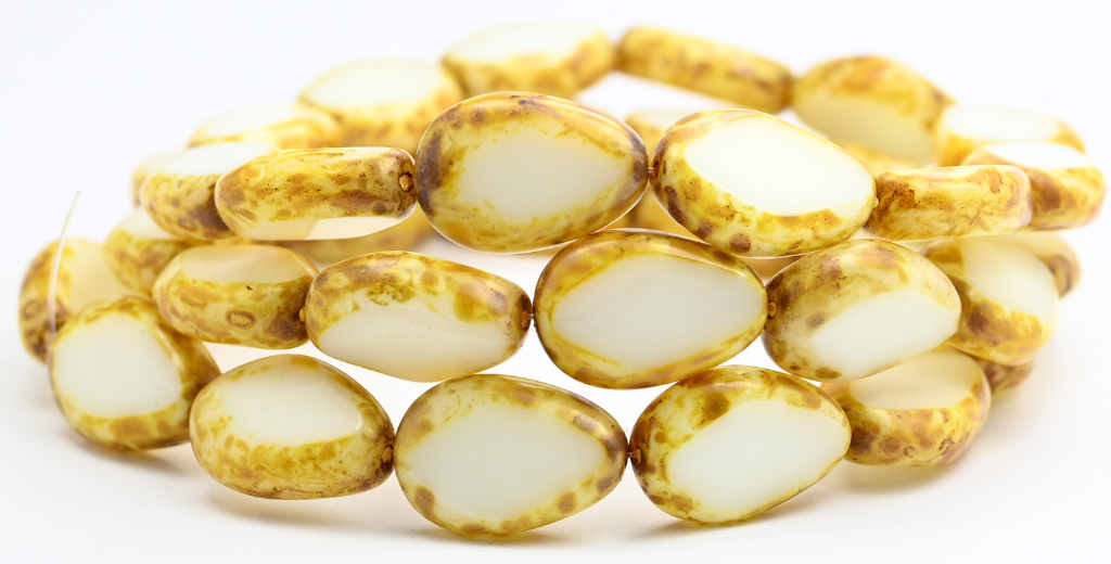 Table Cut Pear Beads, Beige Travertin (84000-86800), Glass, Czech Republic